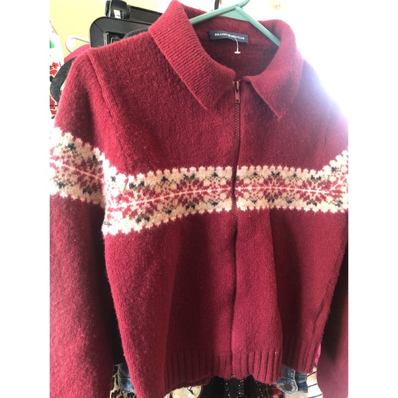 Brandy Melville Sweaters - Brandy Melville Paola Burgundy Fair Isle Zip Up Collar Sweater wool nordic OSFA